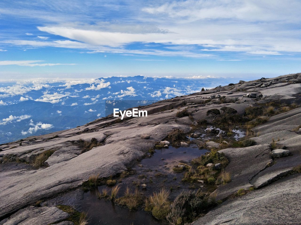 Scenic view of mountains against cloudy sky