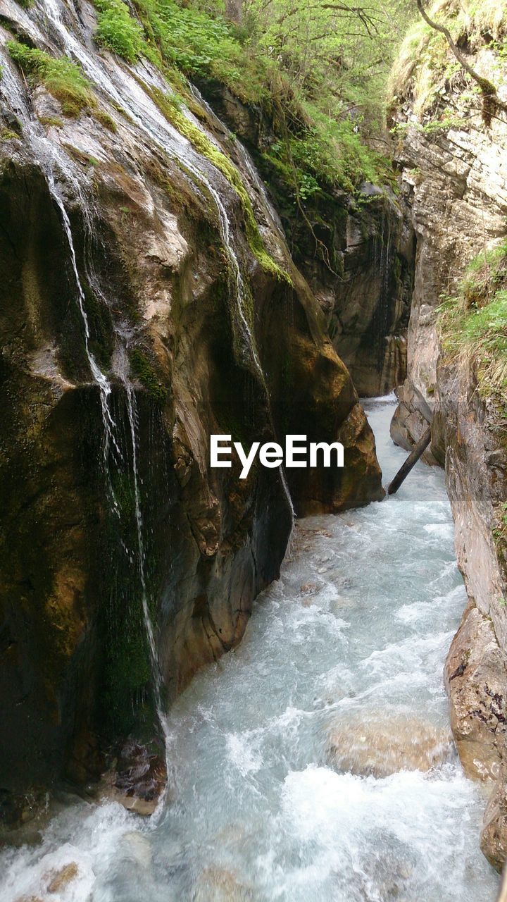 CLOSE-UP OF WATERFALL IN FOREST