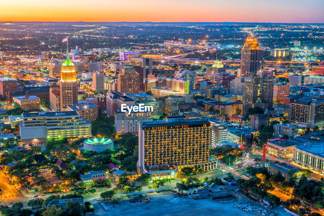 Top view of downtown san antonio in texas usa at sunset