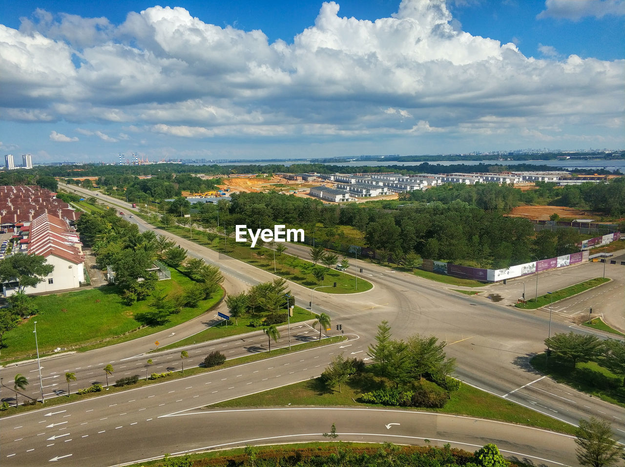 High angle view of city against sky