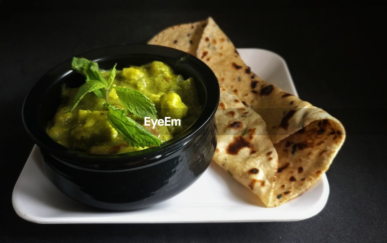 High angle view of meal served in plate