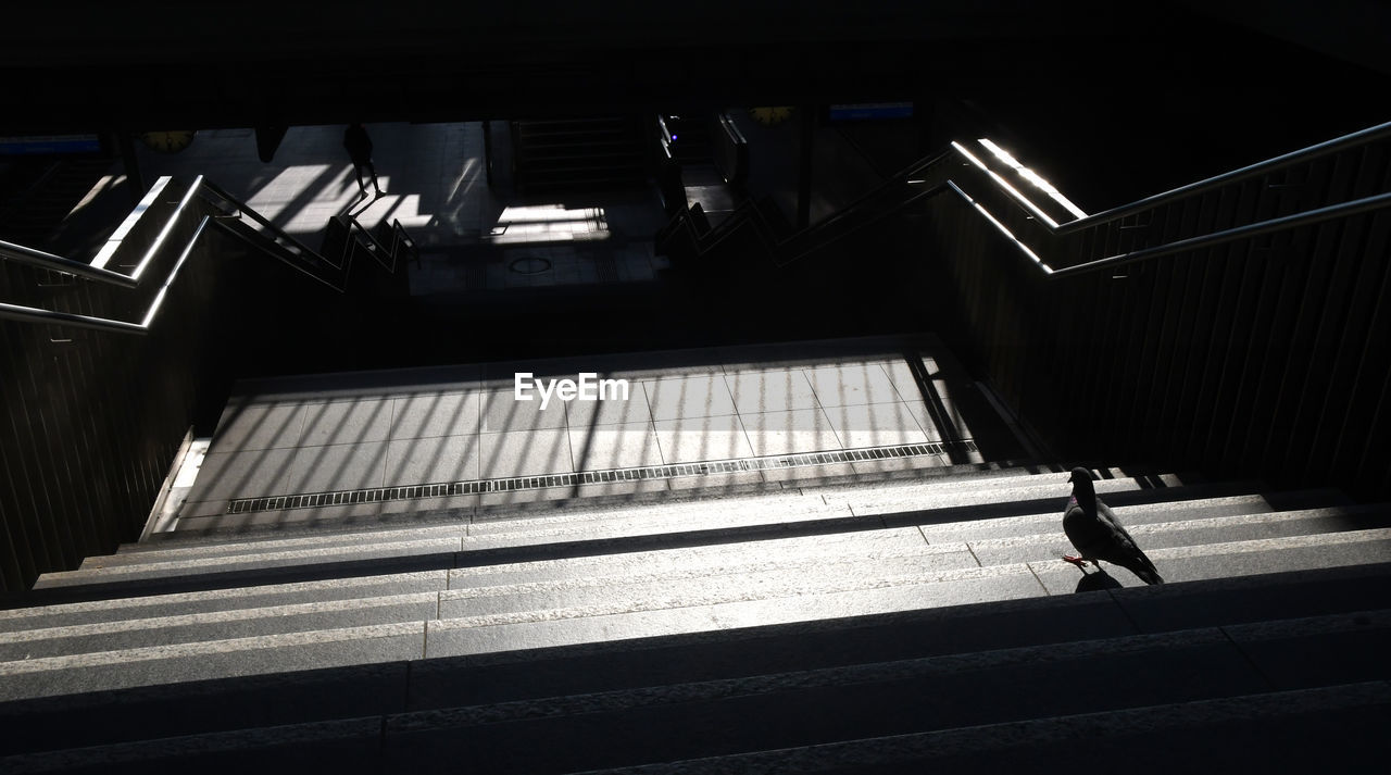 High angle view of bright subway