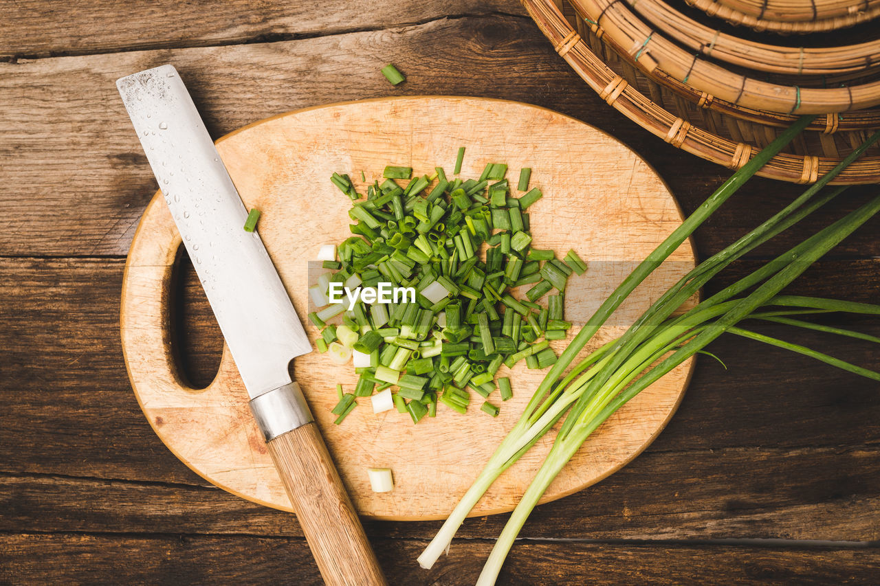 Fresh organic green onion slice- ingredient for cooking