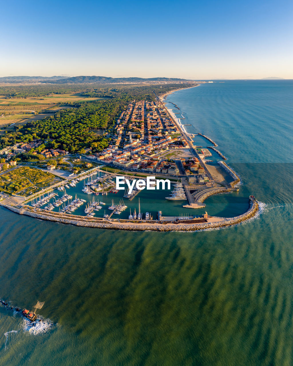 High angle view of boats in sea