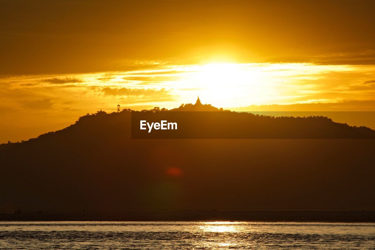 Scenic view of lake against sky during sunset