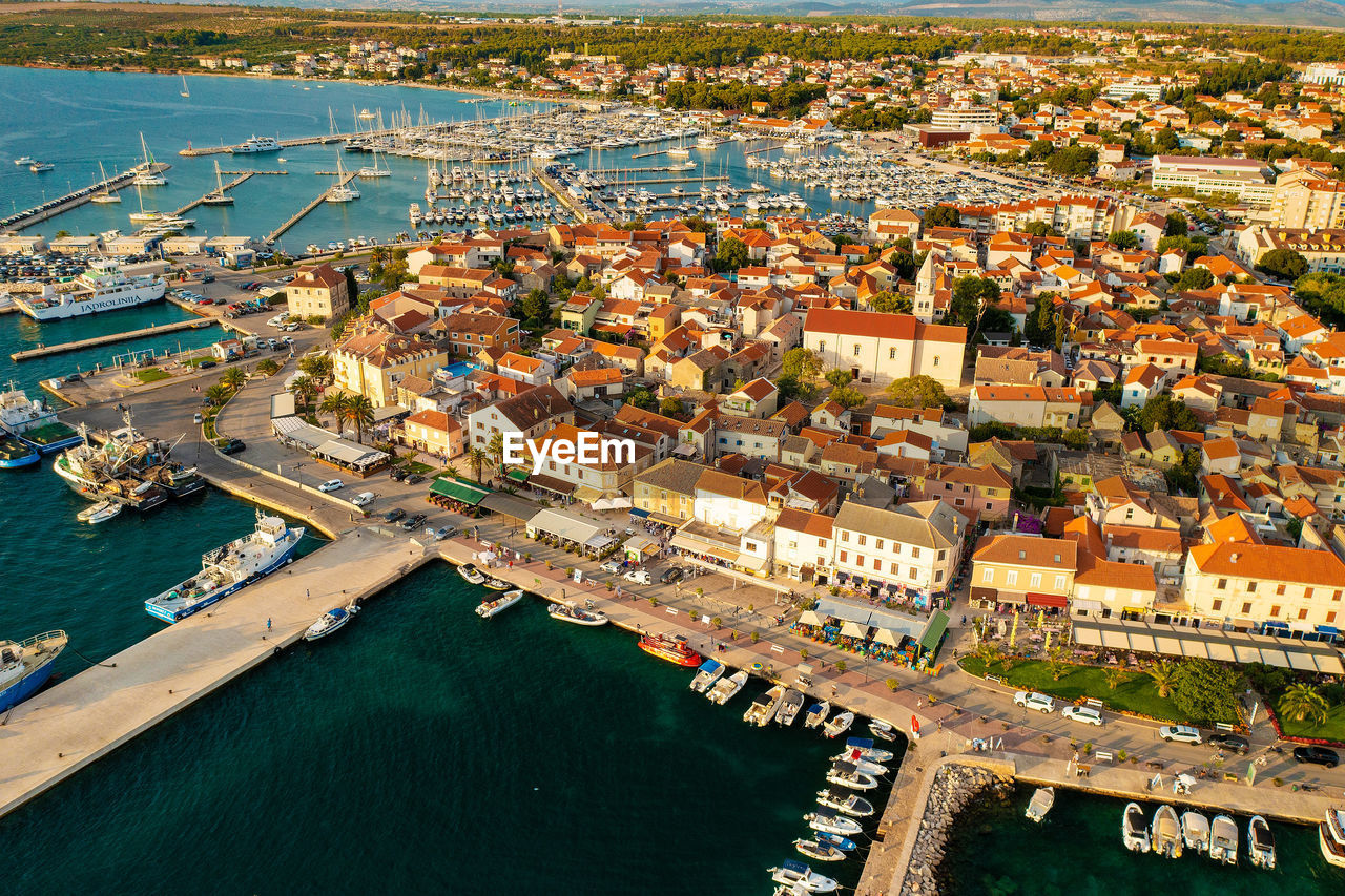 Aerial scene of biograd town in the adriatic sea in croatia