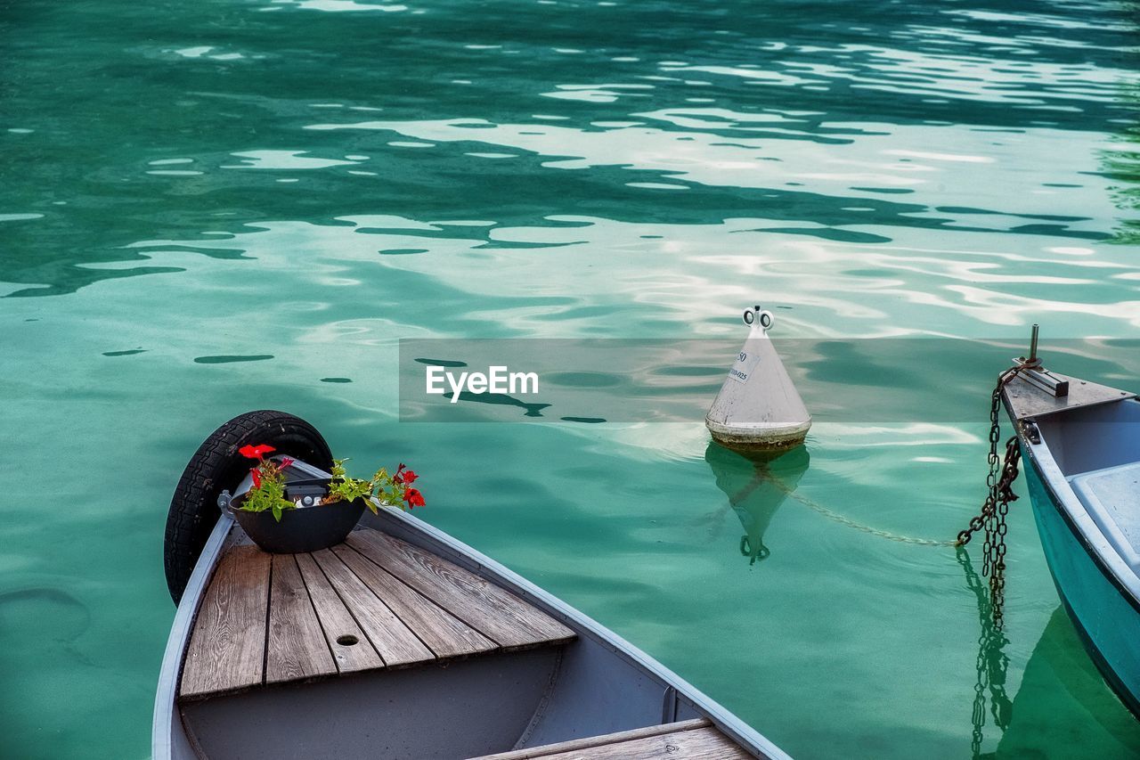 HIGH ANGLE VIEW OF DUCKS ON LAKE