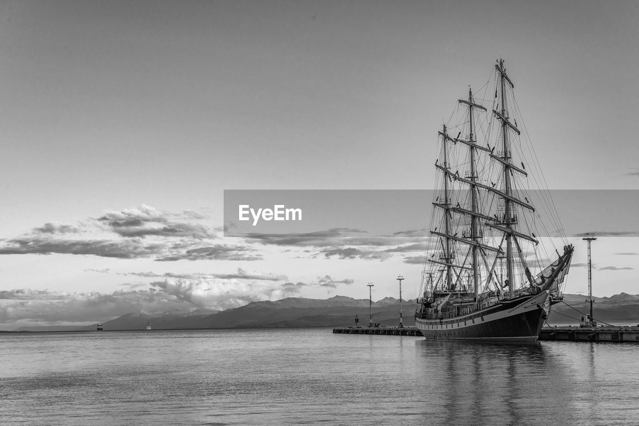 Large sailing ship in the port of ushuaia, patagonia, argentina 