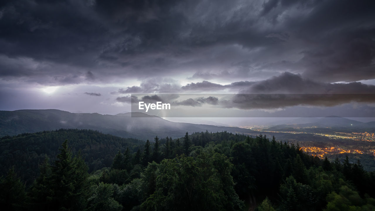 A heavy thunderstorm moves over the murgtal in the northern black forest after a hot summer day