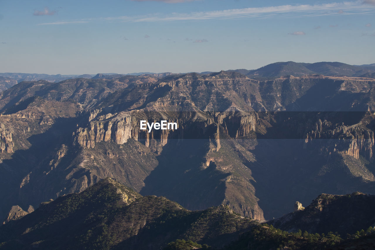 Scenic view of rocky mountains against sky on copper canyon / barrancas del cobre