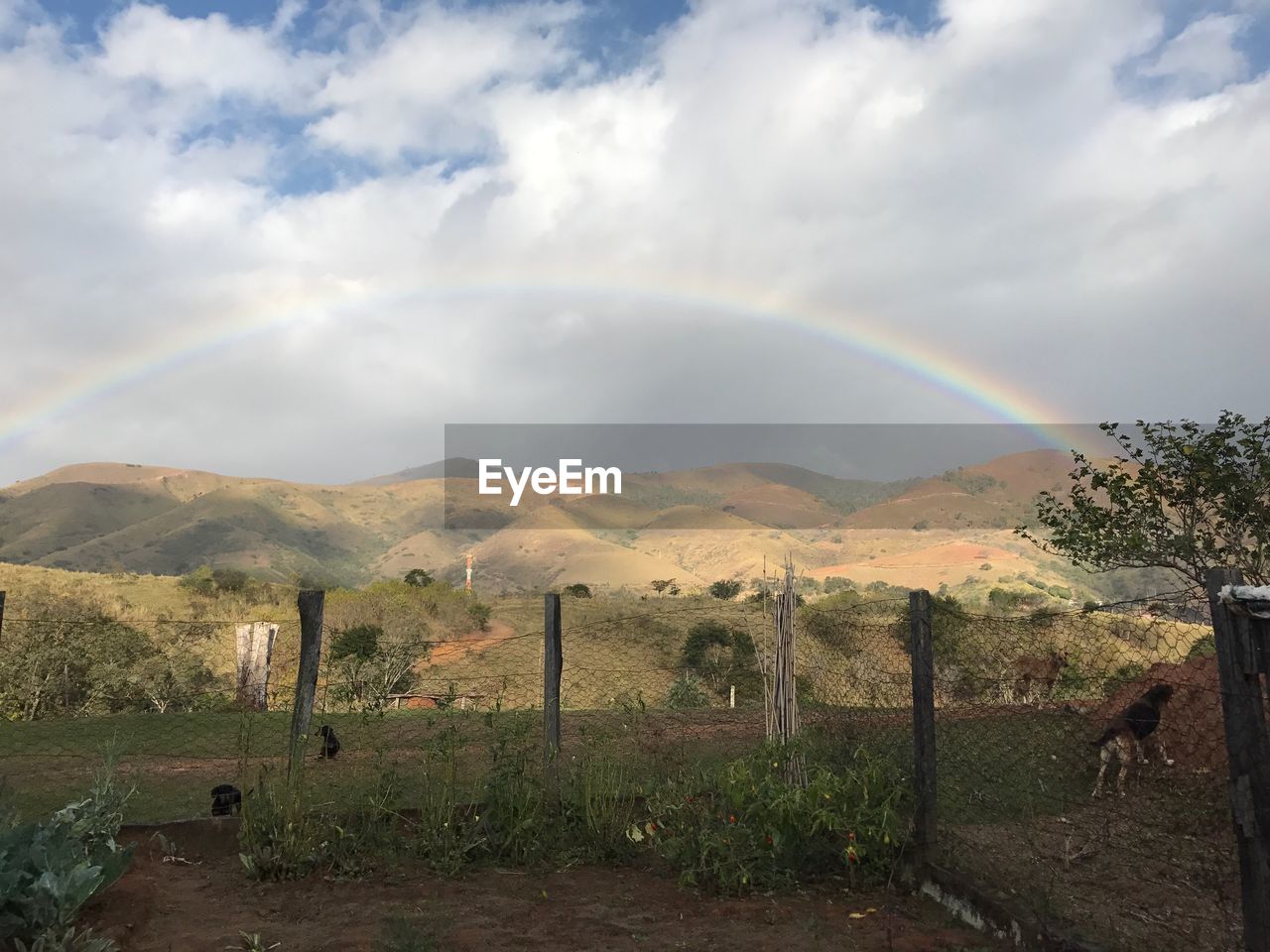 RAINBOW OVER LANDSCAPE AGAINST SKY