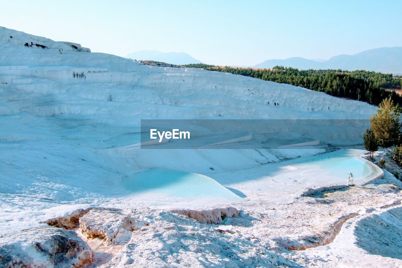 Scenic view of snow covered landscape against sky