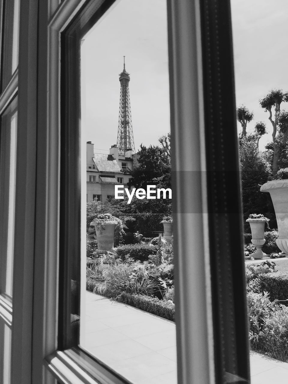 Eiffel tower seen through window