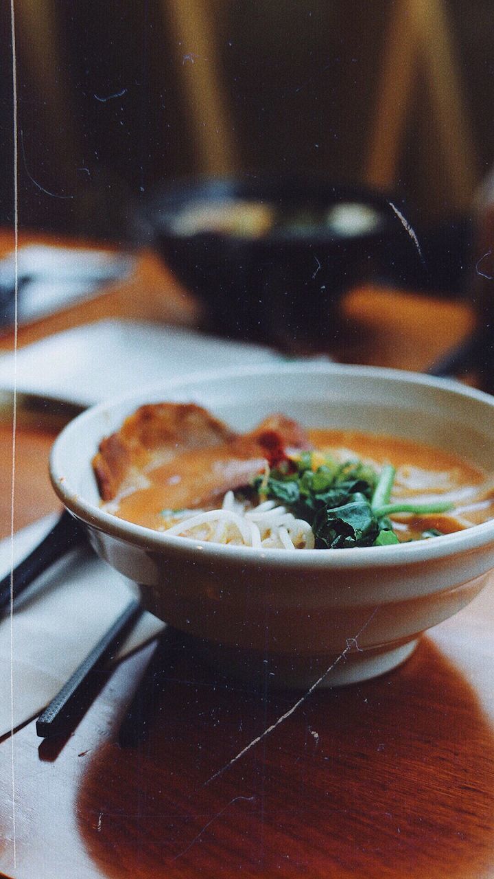 CLOSE-UP OF SOUP SERVED IN BOWL