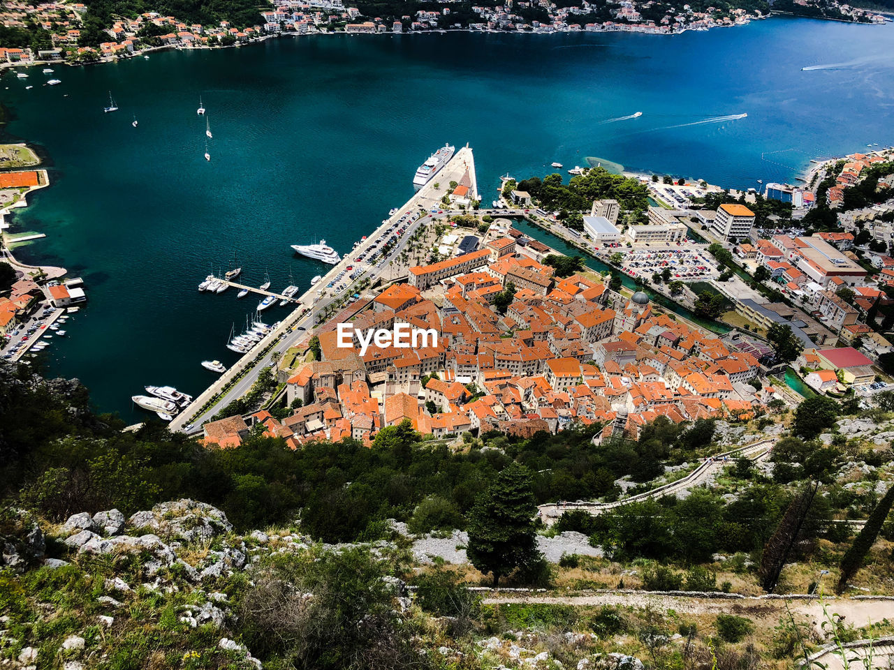 High angle view of buildings in city