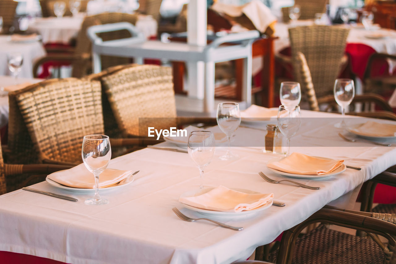 place setting on table in restaurant