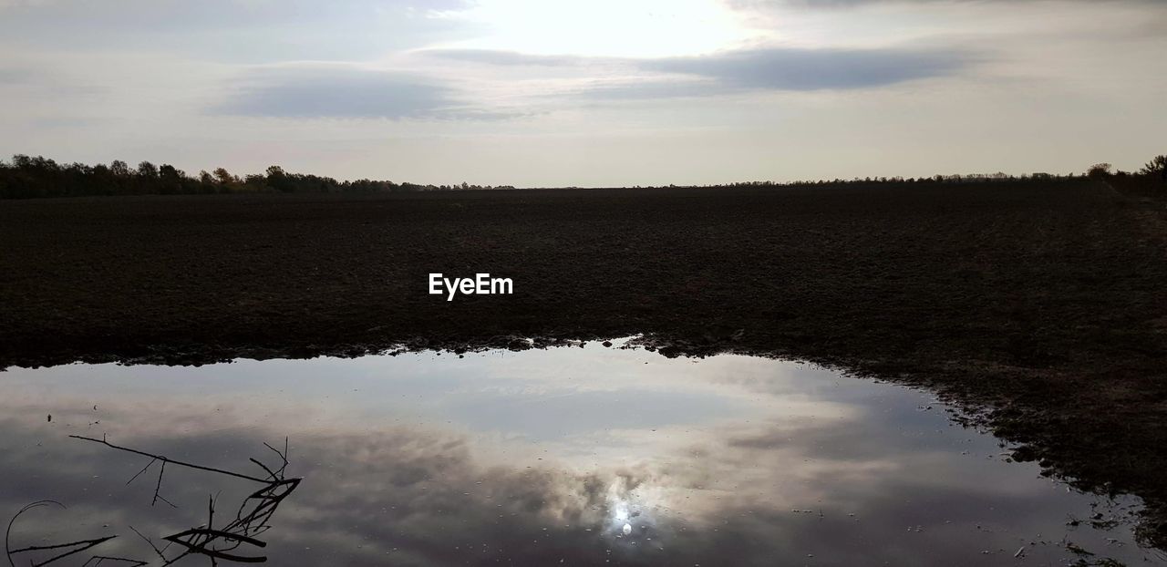 SCENIC VIEW OF LAKE AGAINST SKY DURING SUNSET