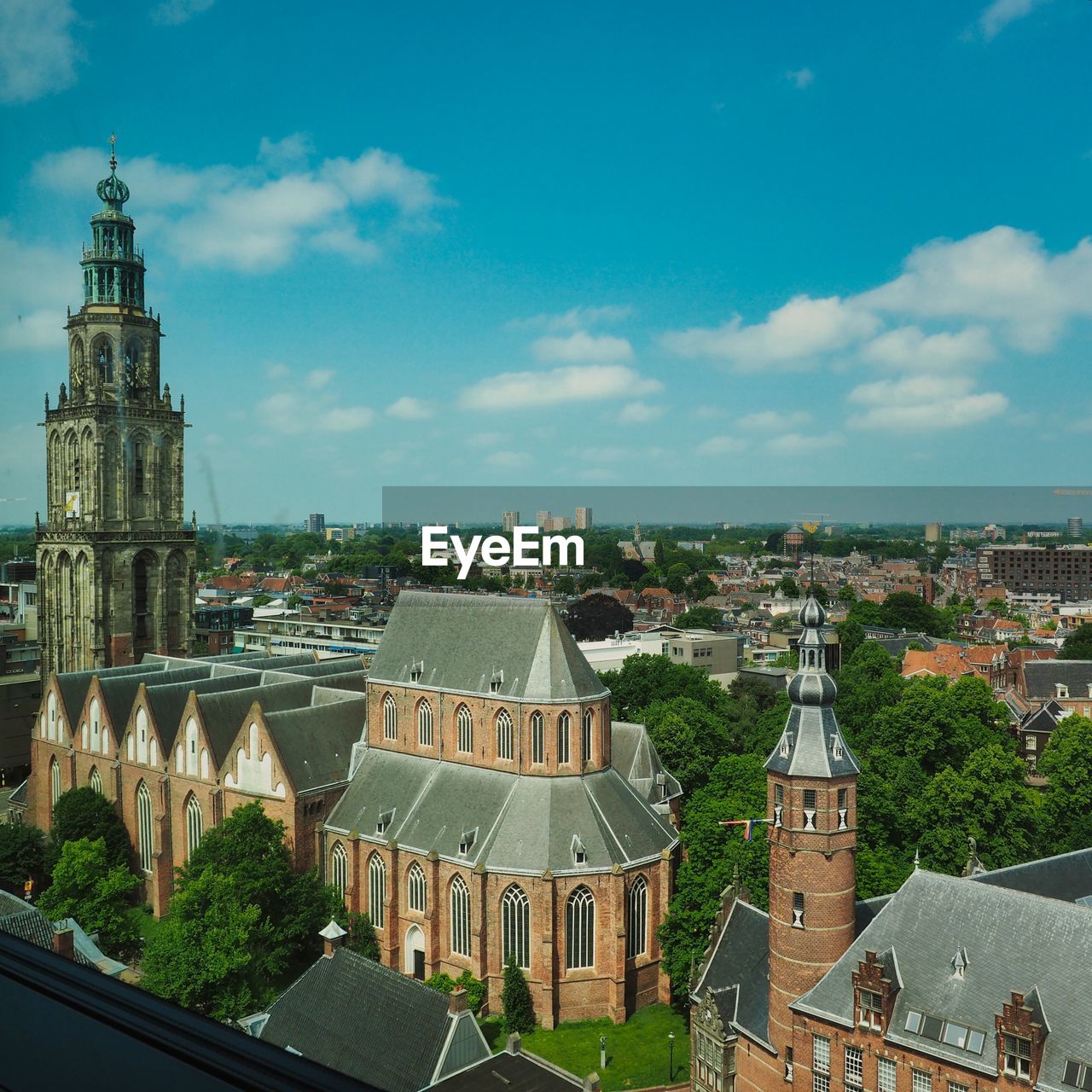 High angle view of buildings in city groningen netherlands 