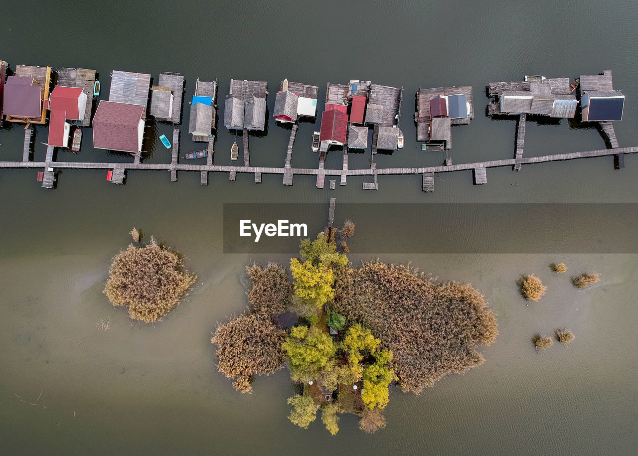Directly above view of houses on water