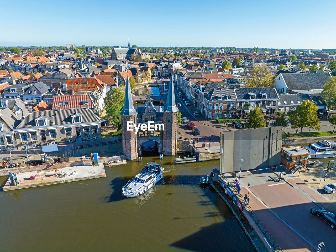 Aerial from the historical city sneek in the netherlands