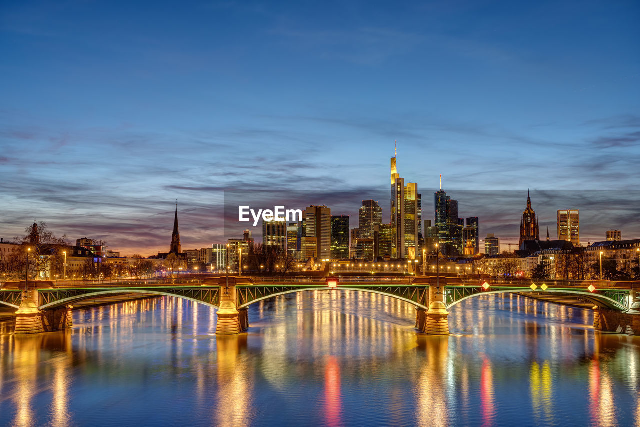 The famous skyline of frankfurt in germany at twilight