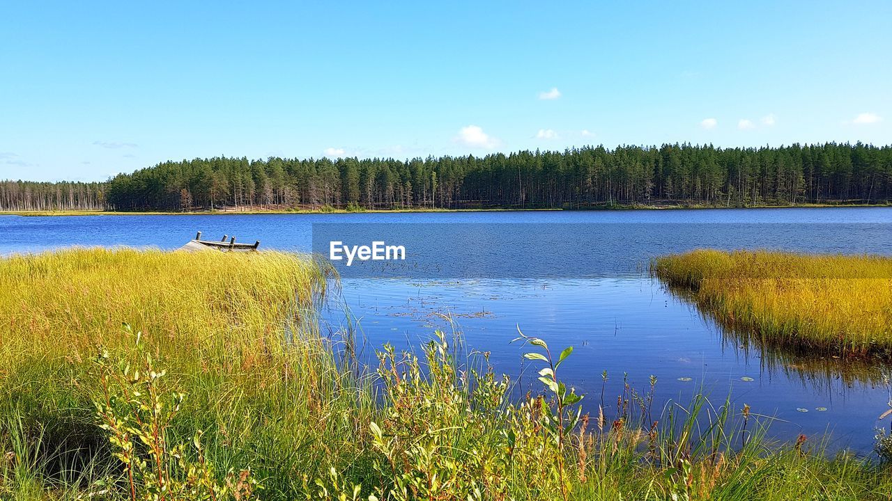 SCENIC VIEW OF LAKE AGAINST BLUE SKY