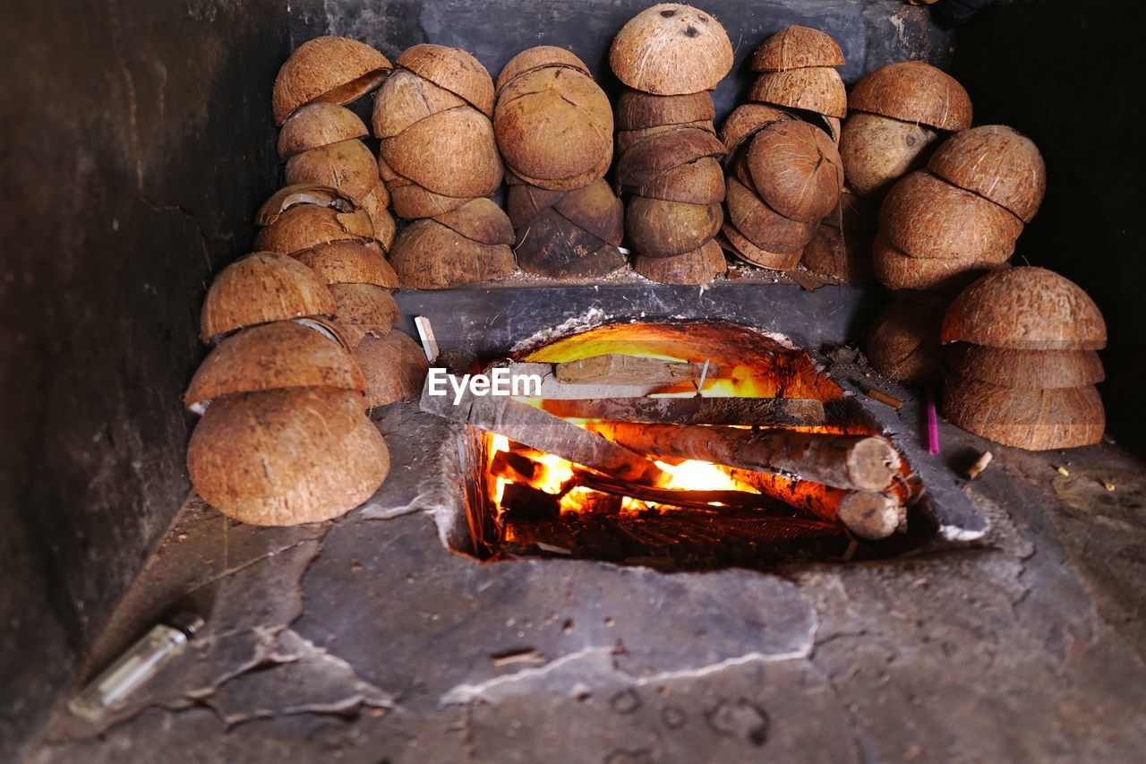 Close up of cooking stove for coconut sugar processing. process to make coconut sugar, in thailand.