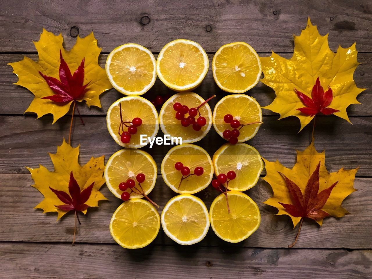 High angle view of fruits on table