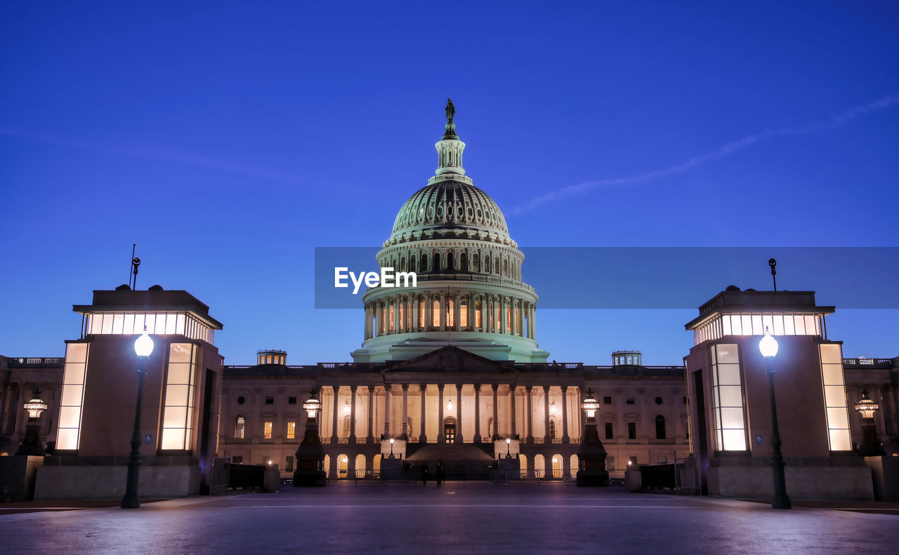 View of historic building against sky at dusk