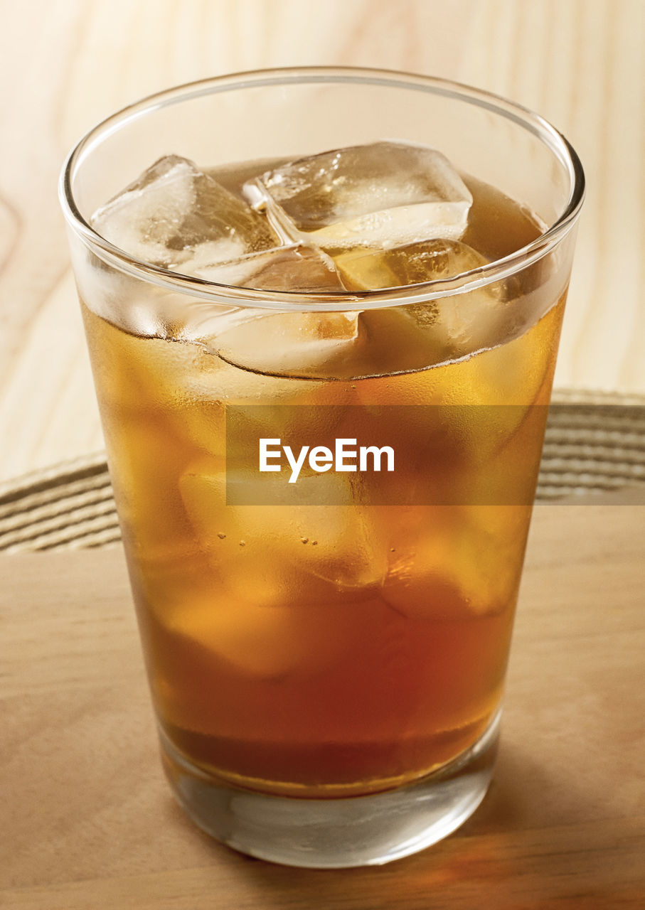 Close-up of beer in glass on table