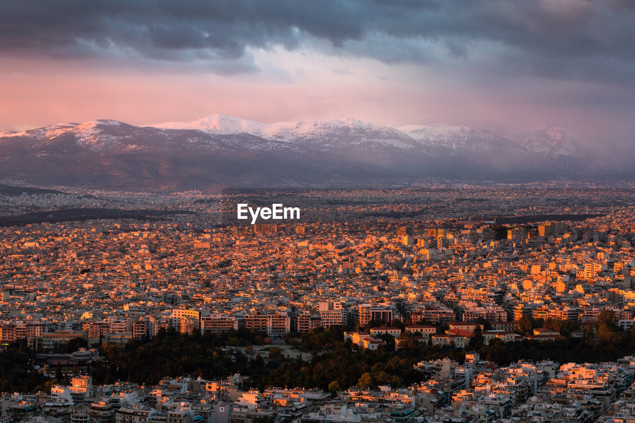 View of parnitha mountain and city of athens, greece.