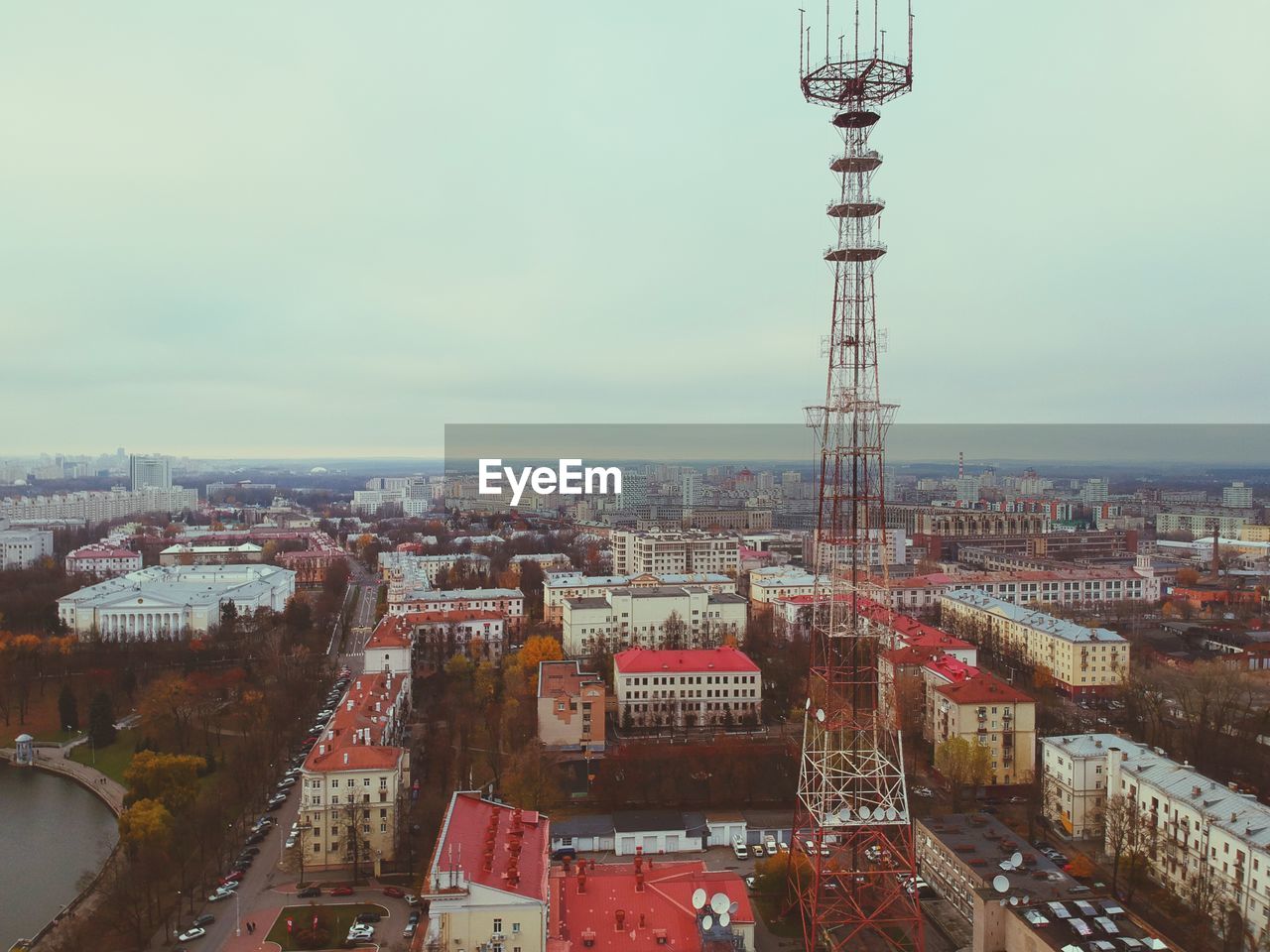 High angle view of buildings in city