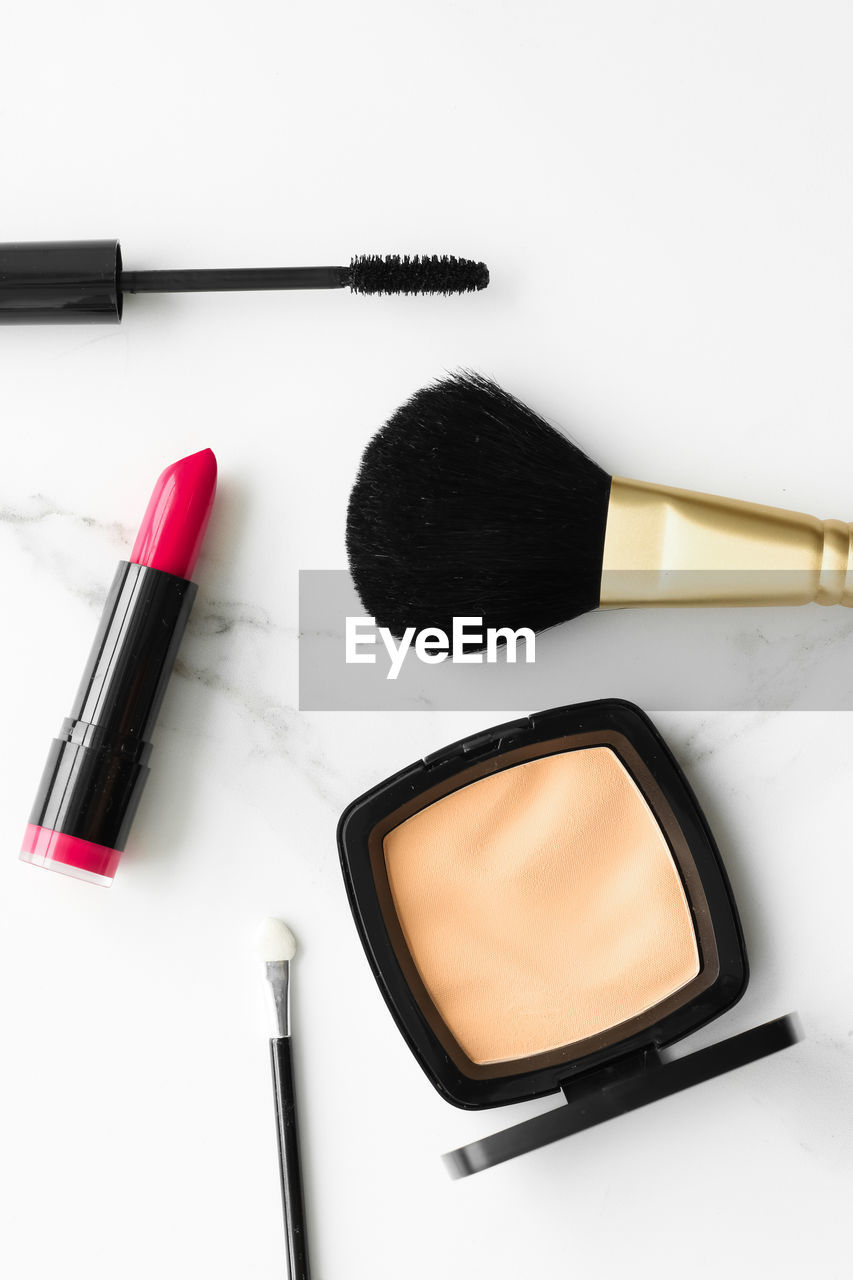 close-up of beauty products on table