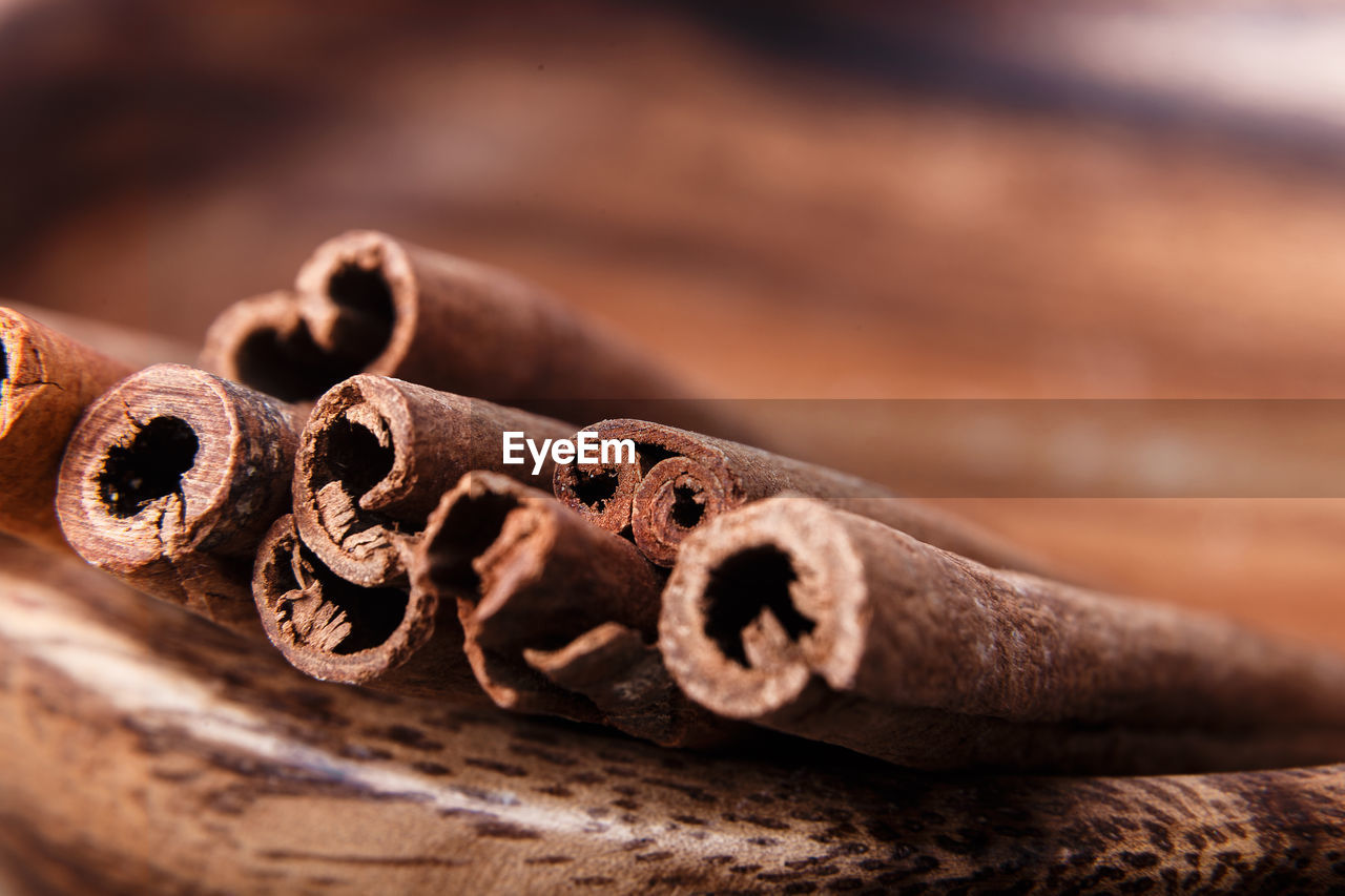 Close-up of cinnamon on table