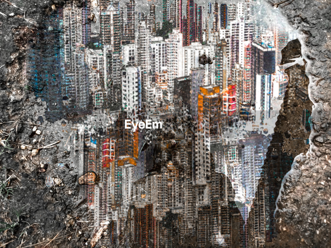 Digital composite image of modern buildings in city