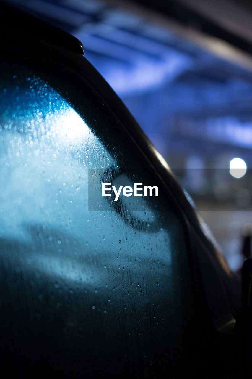 Close-up of wet car windshield