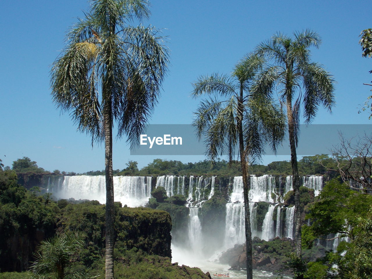 SCENIC VIEW OF WATERFALL AGAINST CLEAR SKY