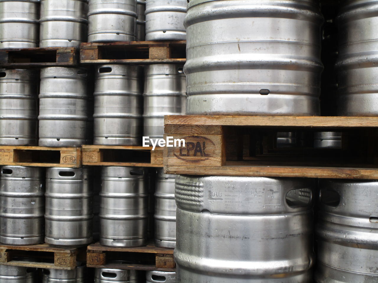 Kegs of beer in store