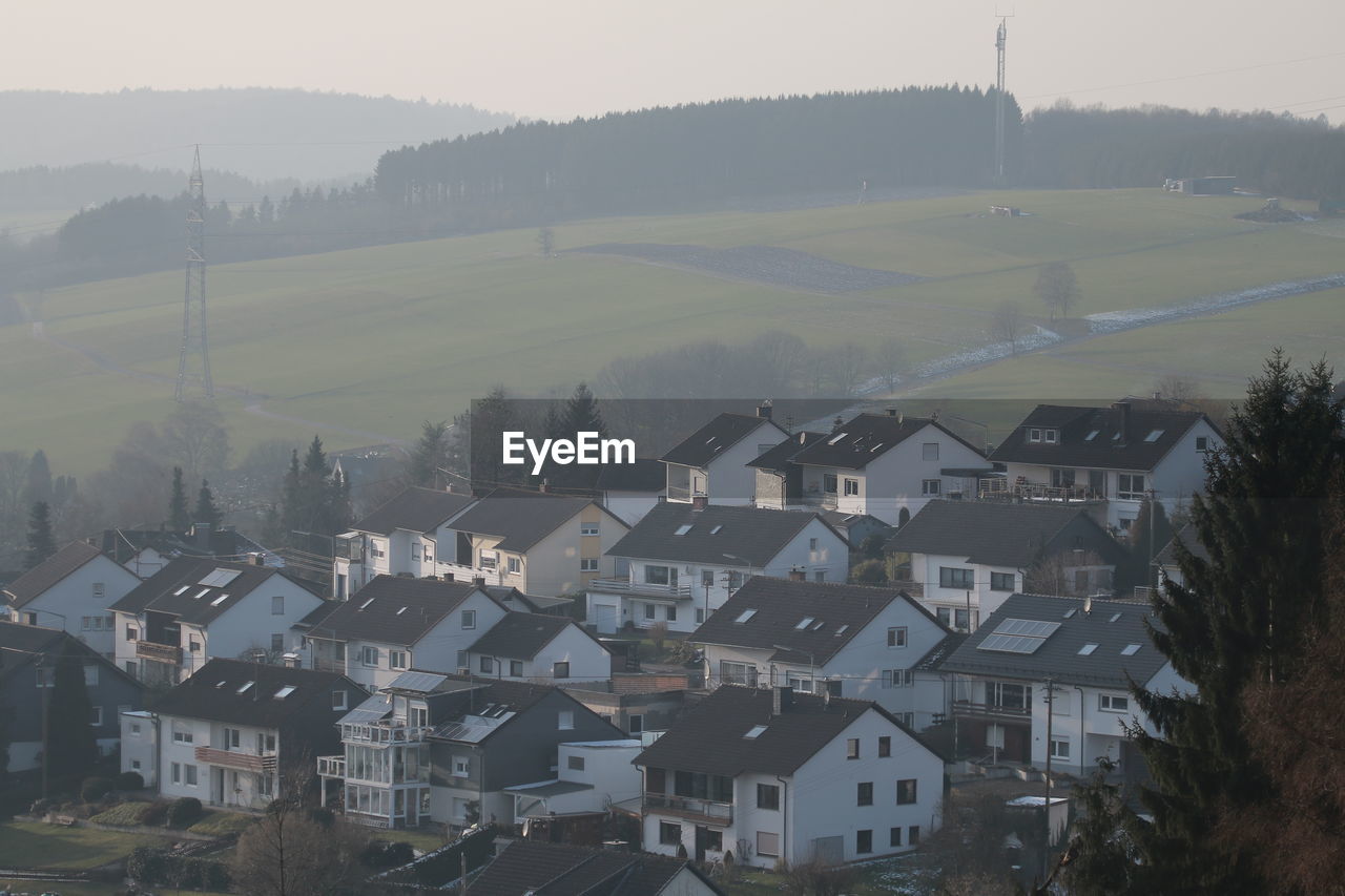 High angle view of buildings in city