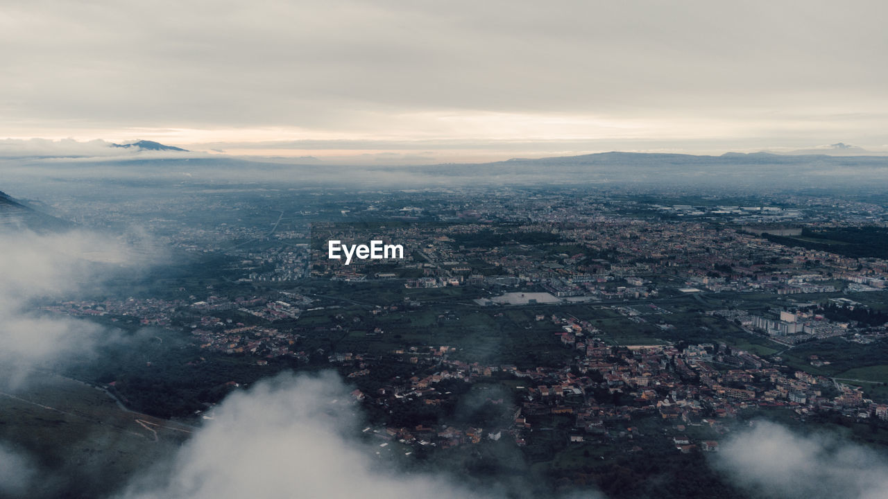 High angle view of cityscape against sky