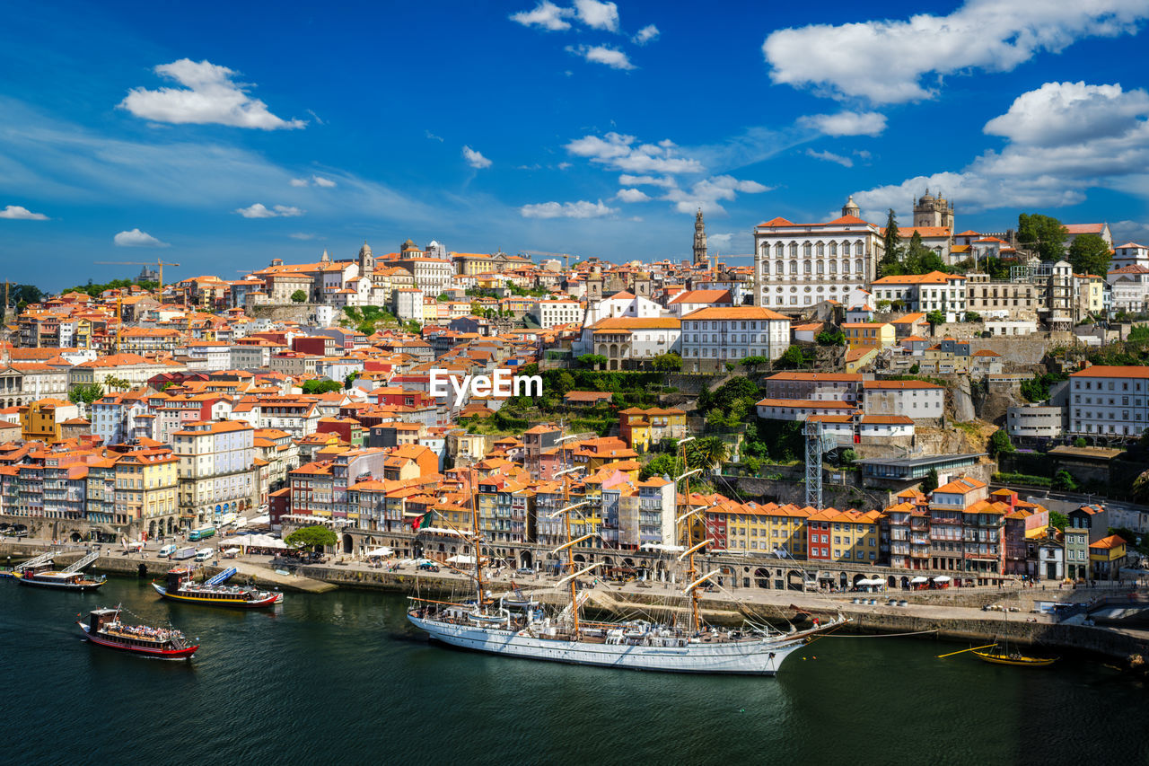 Aerial view of porto city, portugal, on sunset