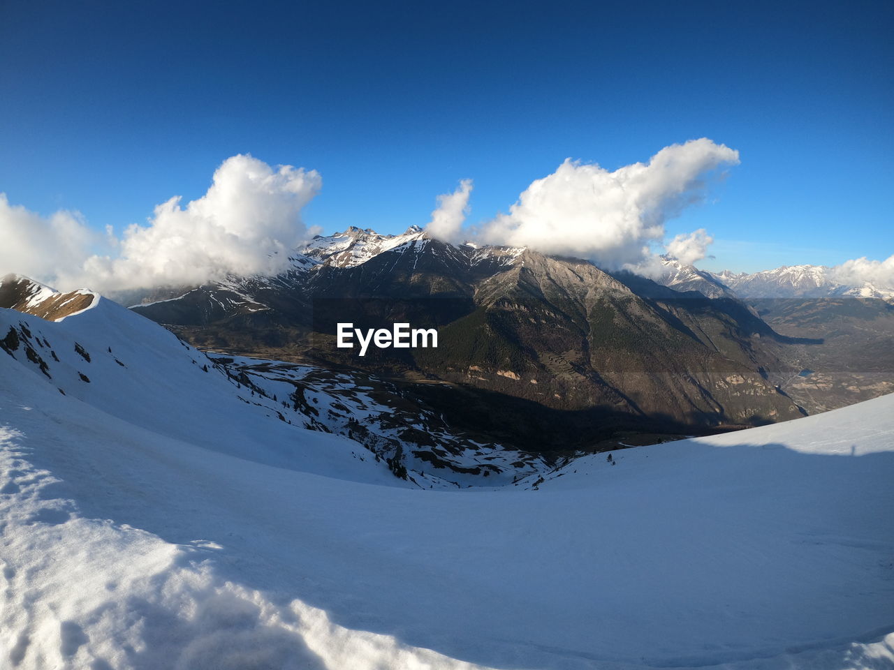 Scenic view of snowcapped mountains against sky