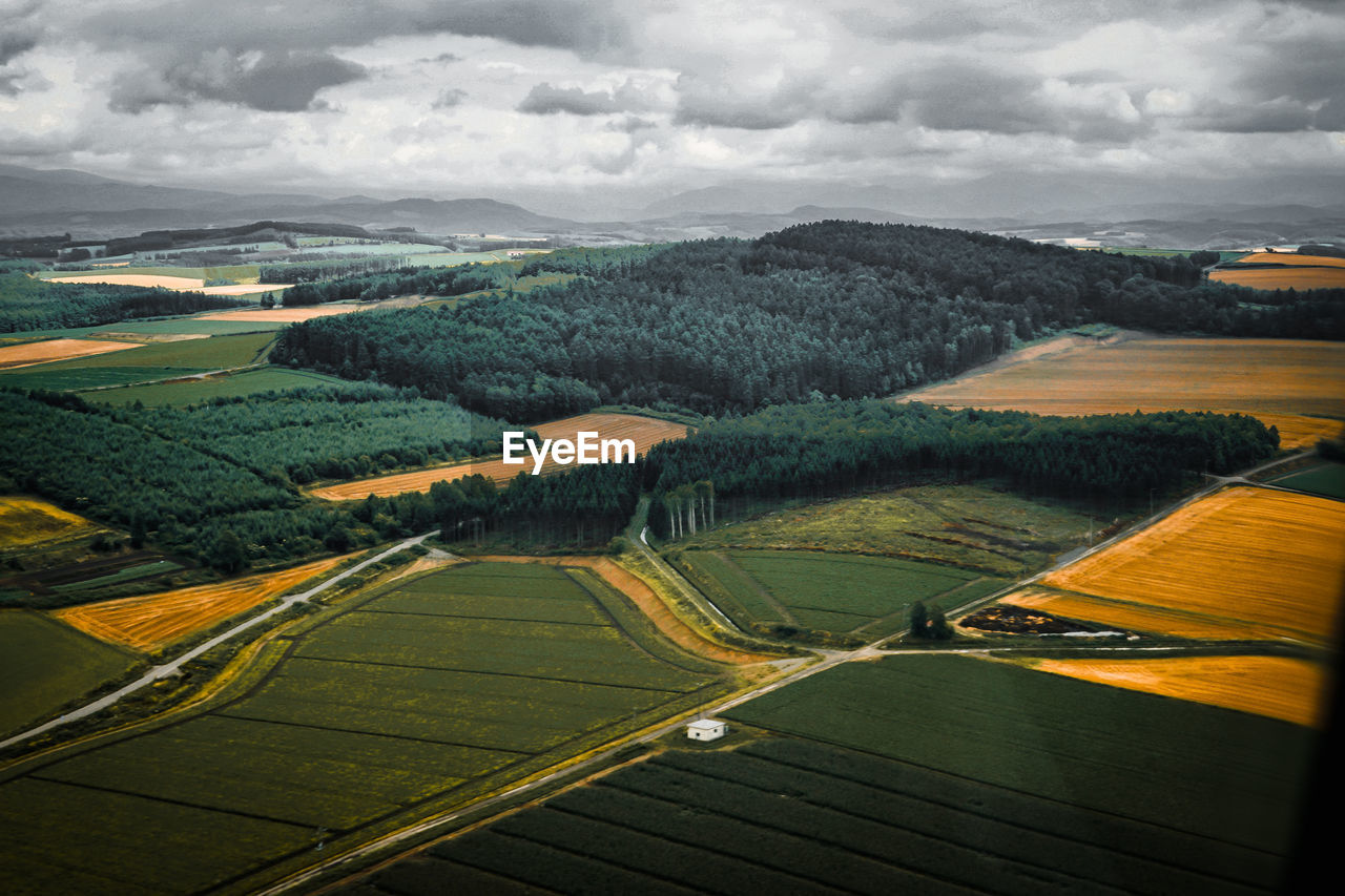 high angle view of landscape against sky during sunset