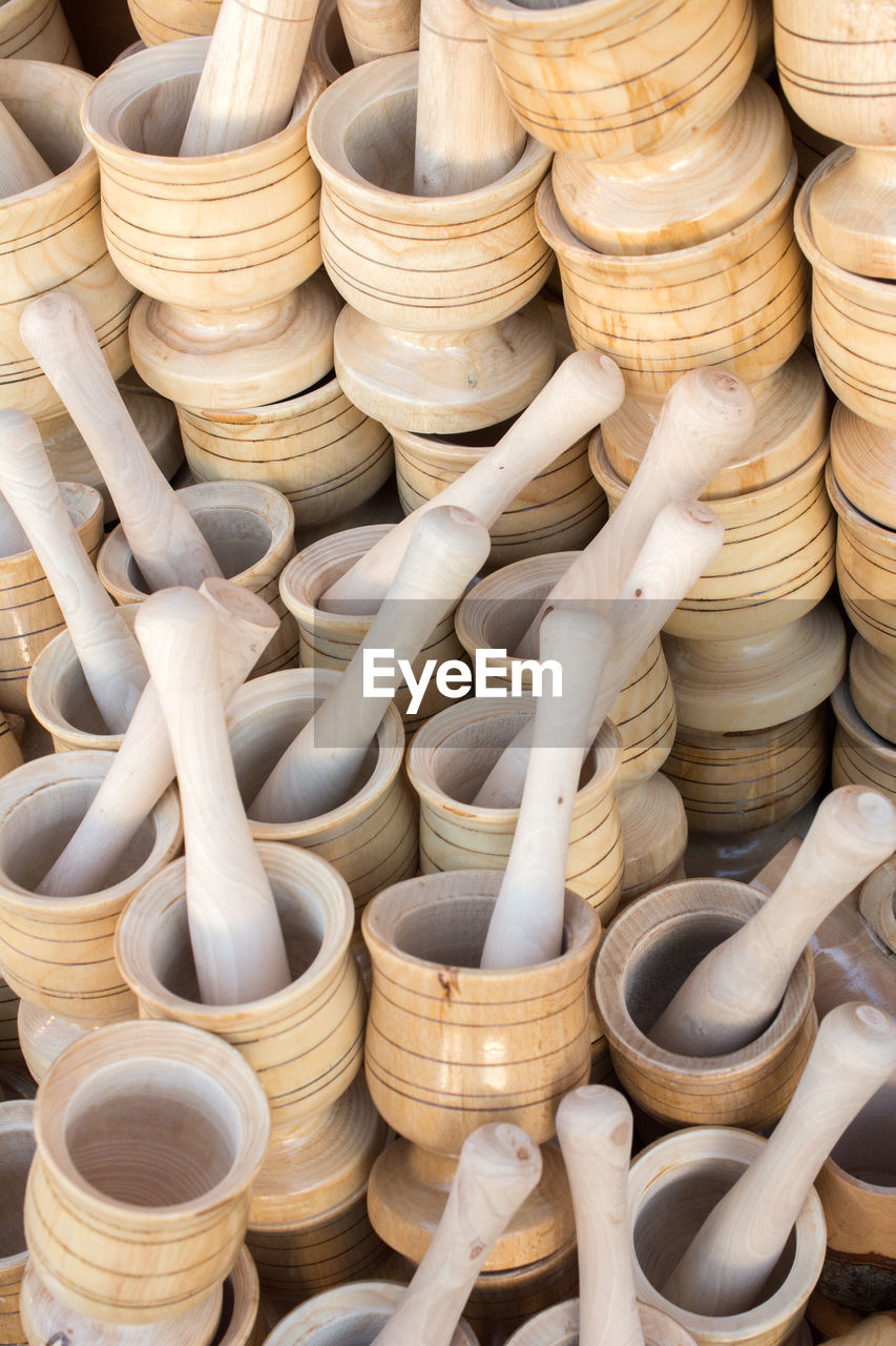 Full frame shot of mortar and pestles