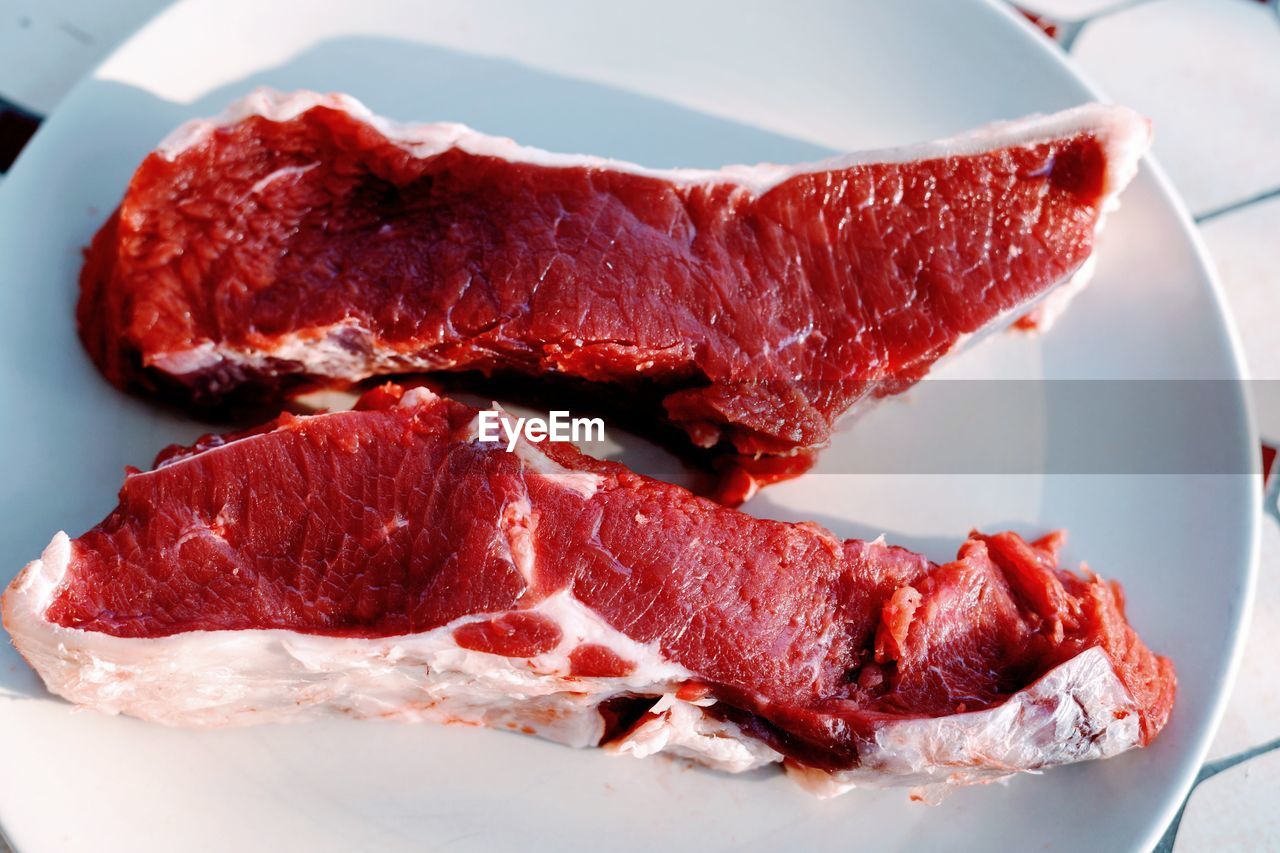 High angle view of meat in plate