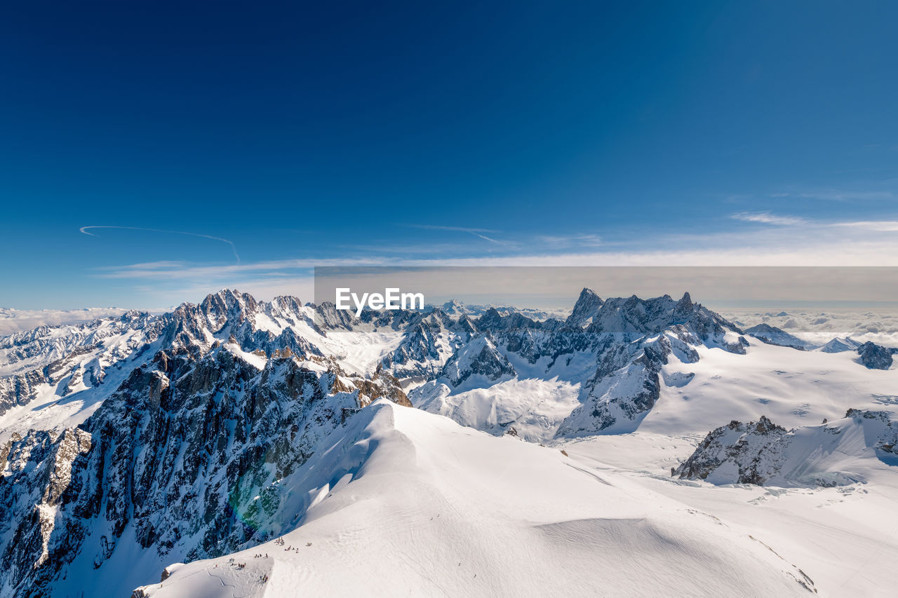 Scenic view of snow covered mountains against sky