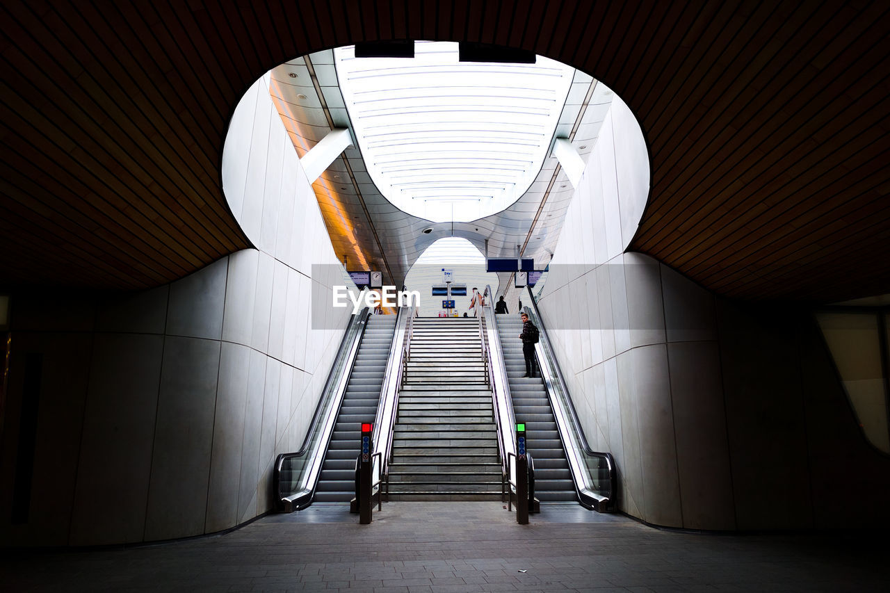 Interior of subway with escalators