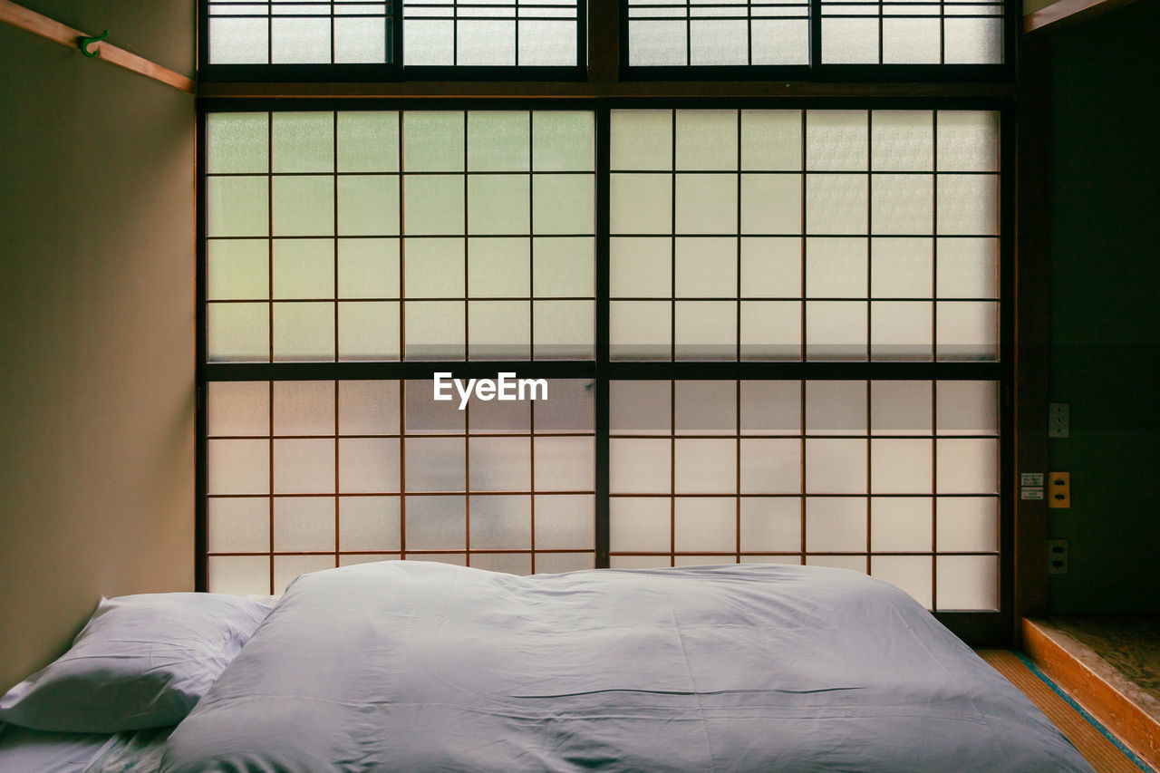 Empty futton bed on a tatami mat  in japan