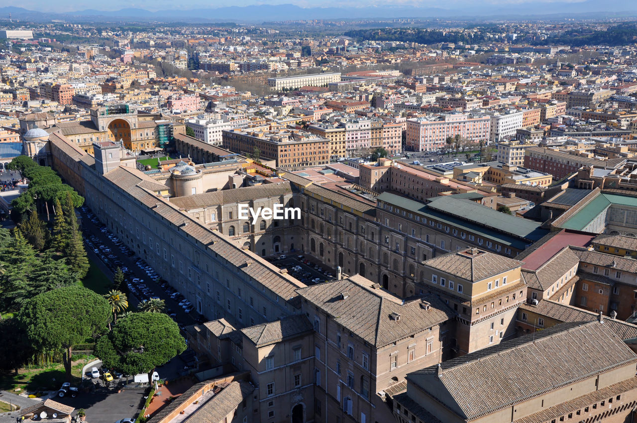 Aerial view of the city of rome, italy. drone shot of roma, above view of the buildings