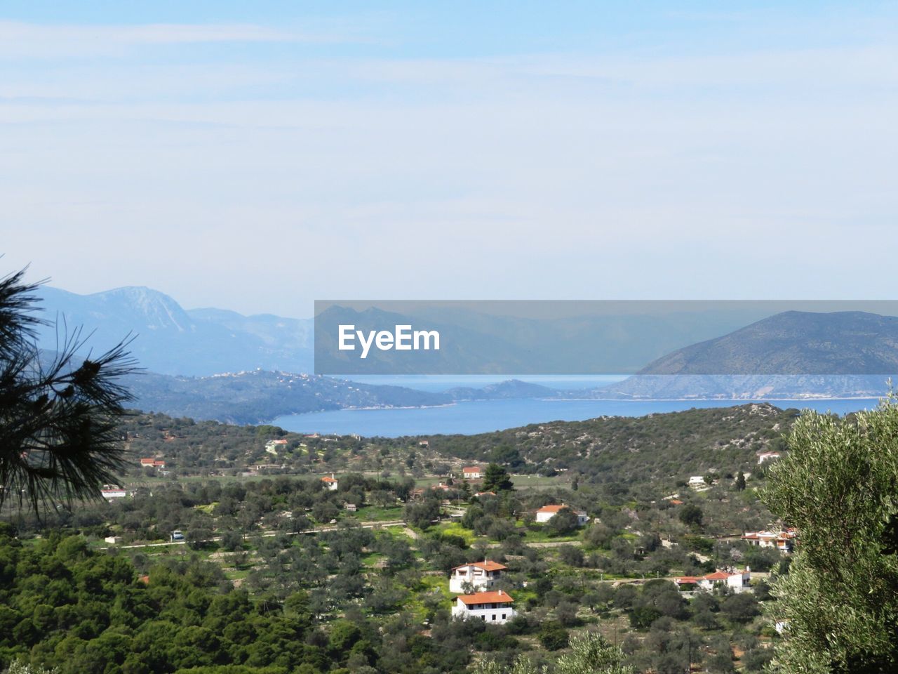 HIGH ANGLE VIEW OF HOUSES AND MOUNTAINS AGAINST SKY